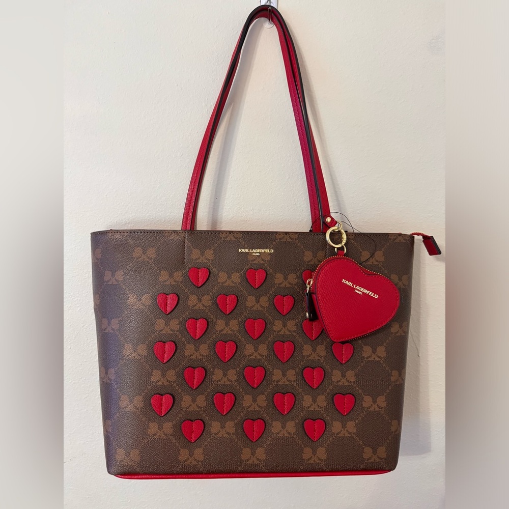COPY - Karl Lagerfeld Adele Large Red Heart Logo Carryall Tote